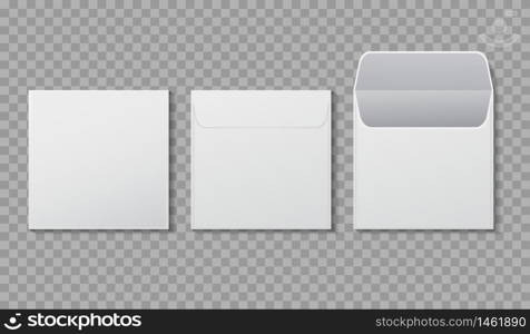 Envelope square shape mockup. Template paper letter, folder. Standard white blank letter envelopes. Open vertical and horizontal envelope letter design mockup for office, mail. isolated vector eps10. Envelope square shape mockup. Template paper letter, folder. Standard white blank letter envelopes. Open vertical and horizontal envelope letter design mockup for office, mail. vector