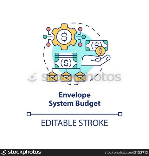 Envelope system budget concept icon. Prioritize cash. Budgeting approach abstract idea thin line illustration. Isolated outline drawing. Editable stroke. Roboto-Medium, Myriad Pro-Bold fonts used. Envelope system budget concept icon