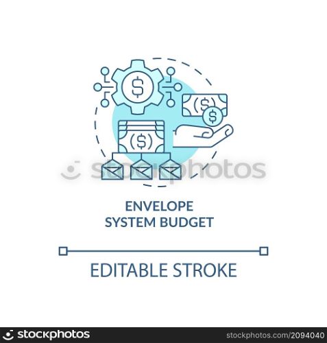 Envelope system budget turquoise concept icon. Budgeting approach abstract idea thin line illustration. Isolated outline drawing. Editable stroke. Roboto-Medium, Myriad Pro-Bold fonts used. Envelope system budget turquoise concept icon