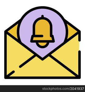 Envelope with a bell icon. Outline envelope with a bell vector icon color flat isolated. Envelope with a bell icon color outline vector