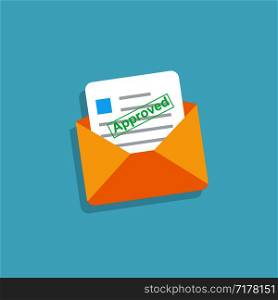 Envelope with approved letter in flat design. Eps10. Envelope with approved letter in flat design