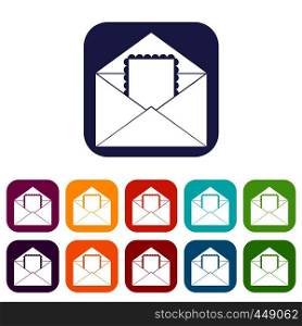Envelope with card icons set vector illustration in flat style In colors red, blue, green and other. Envelope with card icons set flat