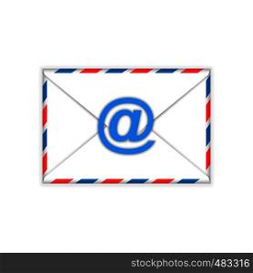 Envelope with e-mail sign flat icon on a white background. Envelope with e-mail sign flat icon