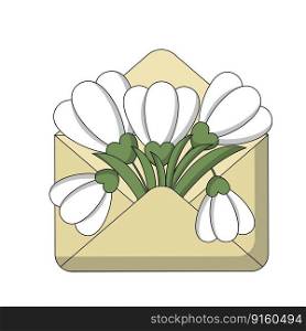 Envelope with flower snowdrop inside in color