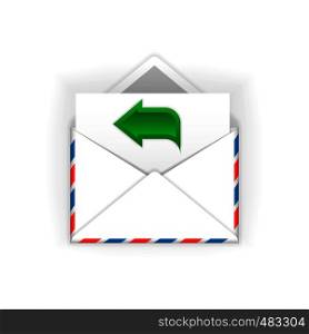 Envelope with green arrow flat icon on a white background. Envelope with green arrow flat icon