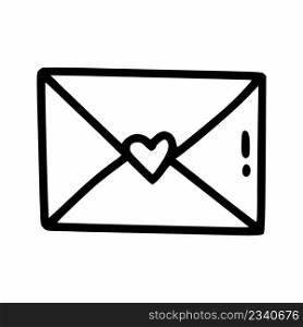 Envelope with heart. Invitation letter for wedding. Doodle email icon.