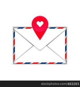 Envelope with heart mark flat icon on a white background. Envelope with heart mark flat icon