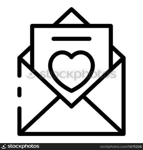 Envelope with love letter icon. Outline envelope with love letter vector icon for web design isolated on white background. Envelope with love letter icon, outline style