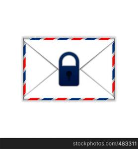 Envelope with padlock mark flat icon on a white background. Envelope with padlock mark flat icon
