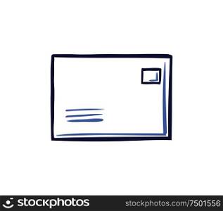 Envelope with paper mail message isolated icon vector. Correspondence and communication via paper and pages. Monochrome sketch outline mail and post. Envelope with Paper Mail Message Isolated Icon Vector