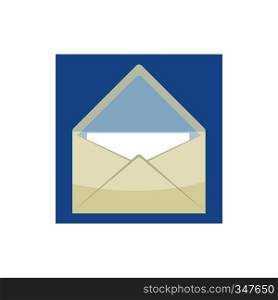 Envelope with sheet of paper icon in cartoon style on a white background. Envelope with sheet of paper icon, cartoon style