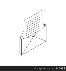 Envelope with sheet of paper icon in isometric 3d style on a white background. Envelope with sheet of paper icon