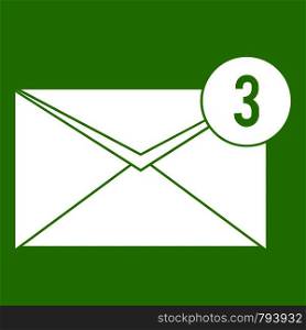 Envelope with three messages icon white isolated on green background. Vector illustration. Envelope with three messages icon green