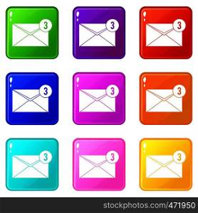Envelope with three messages icons of 9 color set isolated vector illustration. Envelope with three messages icons 9 set
