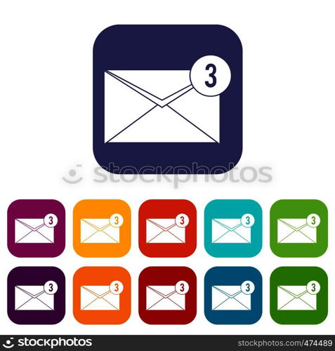Envelope with three messages icons set vector illustration in flat style In colors red, blue, green and other. Envelope with three messages icons set
