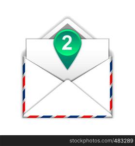 Envelope with two messages flat icon on a white background. Envelope with two messages flat icon