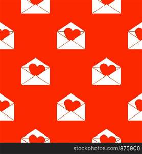 Envelope with Valentine heart pattern repeat seamless in orange color for any design. Vector geometric illustration. Envelope with Valentine heart pattern seamless