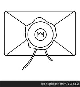 Envelope with wax stamp icon. Outline illustration of envelope with wax stamp vector icon for web. Envelope with wax stamp icon, outline style