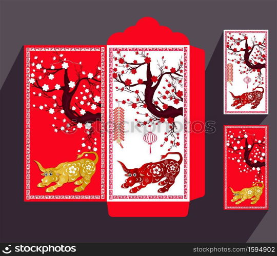 Envelopes for Happy chinese new year and luna new year 2021, year of the Ox