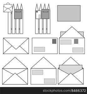 Envelopes pencils in flat style. Email icon. Vector illustration. stock image. EPS 10.. Envelopes pencils in flat style. Email icon. Vector illustration. stock image. 