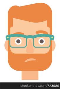 Envious man in glasses vector flat design illustration isolated on white background. Vertical layout.. Envious man in glasses.