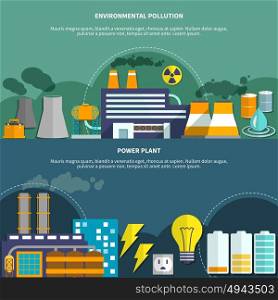 Environmemtal pollution and power plant banner. Industry set horizontal banners website design abstract isolated vector illustration