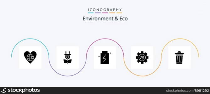 Environment And Eco Glyph 5 Icon Pack Including environment. gear. battery. plant. environment