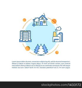 Environment concept icon with text. City smog and industrial pollution. Village nature and fresh air. PPT page vector template. Brochure, magazine, booklet design element with linear illustrations. Environment concept icon with text