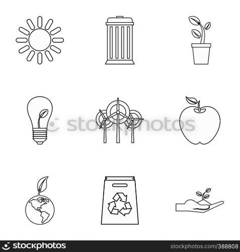 Environment icons set. Outline illustration of 9 environment vector icons for web. Environment icons set, outline style