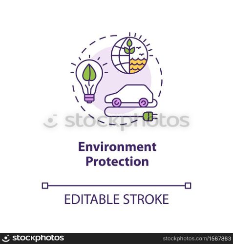 Environment protection concept icon. Eco friendly technology. Sustainable power. Alternative energy supply idea thin line illustration. Vector isolated outline RGB color drawing. Editable stroke. Environment protection concept icon