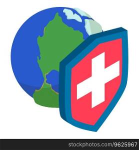 Environment protection icon isometric vector. Planet earth behind shield icon. Ecology and nature conservation concept. Environment protection icon isometric vector. Planet earth behind shield icon