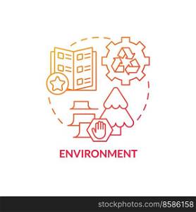 Environment red gradient concept icon. Negative impact on nature. Challenge of direct marketing abstract idea thin line illustration. Isolated outline drawing. Myriad Pro-Bold font used. Environment red gradient concept icon