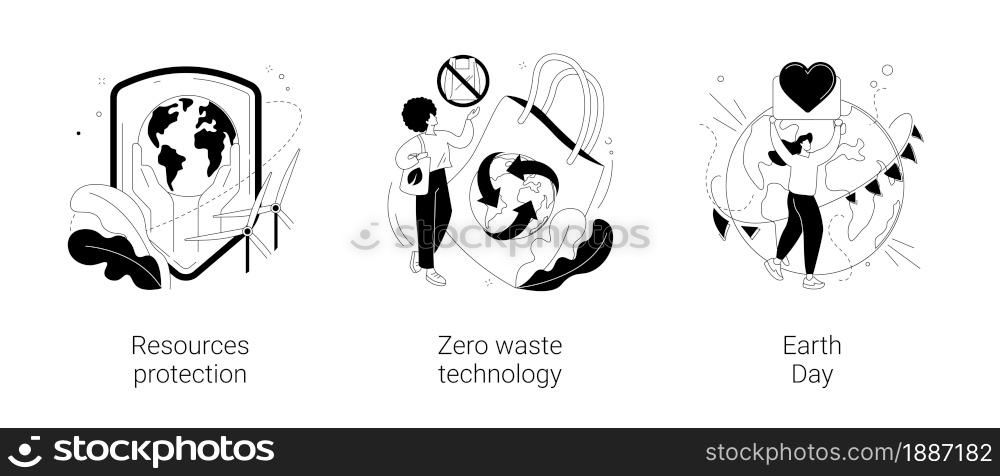 Environmental activism abstract concept vector illustration set. Resources protection, zero waste technology, Earth Day, save planet, climate change, reuse reduce recycling abstract metaphor.. Environmental activism abstract concept vector illustrations.
