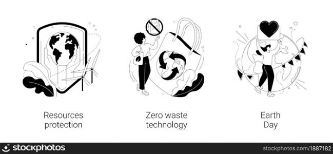 Environmental activism abstract concept vector illustration set. Resources protection, zero waste technology, Earth Day, save planet, climate change, reuse reduce recycling abstract metaphor.. Environmental activism abstract concept vector illustrations.