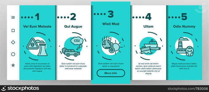 Environmental Air Pollution Vector Onboarding Mobile App Page Screen. Smog, Toxic Waste, CO2 Air Pollution Thin Line Illustration. Factory Smoke, Gas, Dust Ecosystem Danger. Environmental Air Pollution Vector Onboarding Mobile App Page Screen