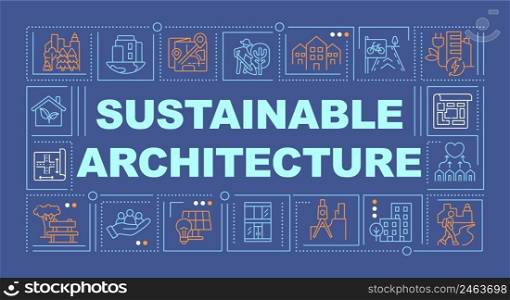 Environmental architecture word concepts dark blue banner. Reduce CO2 emissions. Infographics with icons on color background. Isolated typography. Vector illustration with text. Arial-Black font used. Environmental architecture word concepts dark blue banner