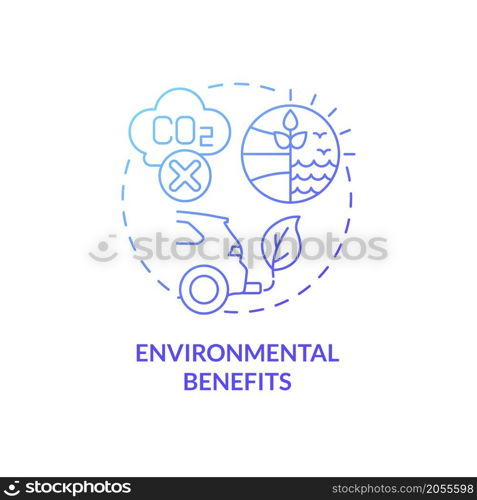 Environmental benefits blue gradient concept icon. Renewable energy generation sources abstract idea thin line illustration. Isolated outline drawing. Roboto-Medium, Myriad Pro-Bold fonts used. Environmental benefits blue gradient concept icon