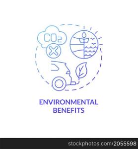 Environmental benefits blue gradient concept icon. Renewable energy generation sources abstract idea thin line illustration. Isolated outline drawing. Roboto-Medium, Myriad Pro-Bold fonts used. Environmental benefits blue gradient concept icon