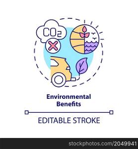 Environmental benefits concept icon. Renewable energy generation sources abstract idea thin line illustration. Isolated outline drawing. Editable stroke. Roboto-Medium, Myriad Pro-Bold fonts used. Environmental benefits concept icon
