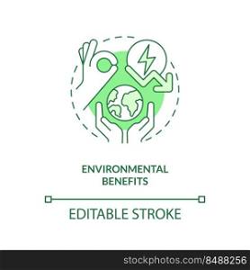 Environmental benefits green concept icon. Energy efficiency benefit abstract idea thin line illustration. Isolated outline drawing. Editable stroke. Arial, Myriad Pro-Bold fonts used. Environmental benefits green concept icon