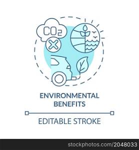 Environmental benefits turquoise blue concept icon. Renewable power producing abstract idea thin line illustration. Isolated outline drawing. Editable stroke. Roboto-Medium, Myriad Pro-Bold fonts used. Environmental benefits turquoise blue concept icon