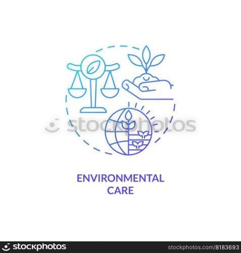 Environmental care blue gradient concept icon. Natural resources. Agriculture policy objective abstract idea thin line illustration. Isolated outline drawing. Myriad Pro-Bold font used. Environmental care blue gradient concept icon