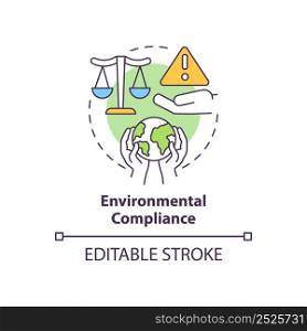 Environmental compliance concept icon. Manage strategic energy abstract idea thin line illustration. Protect environment. Isolated outline drawing. Editable stroke. Arial, Myriad Pro-Bold fonts used. Environmental compliance concept icon