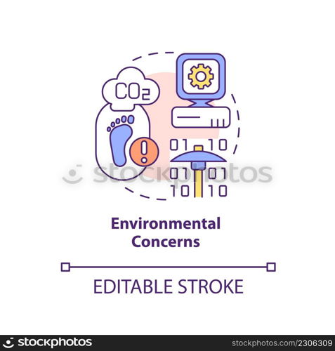 Environmental concerns concept icon. Cryptocurrency issue in nearest future abstract idea thin line illustration. Isolated outline drawing. Editable stroke. Arial, Myriad Pro-Bold fonts used. Environmental concerns concept icon