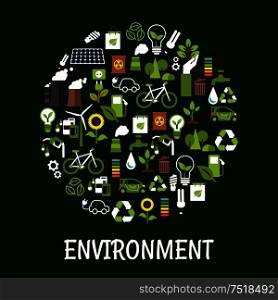 Environmental ecology friendly poster. Green eco recycling icon. Environment protection signs and symbols. Environmental ecology friendly poster