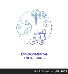 Environmental engineering blue gradient concept icon. Alternative energy source. Sustainable development. Civil engineering idea thin line illustration. Vector isolated outline RGB color drawing. Environmental engineering blue gradient concept icon