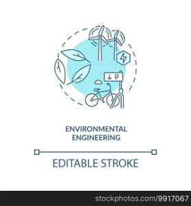 Environmental engineering turquoise concept icon. Energy source. Sustainable development. Civil engineering idea thin line illustration. Vector isolated outline RGB color drawing. Editable stroke. Environmental engineering turquoise concept icon