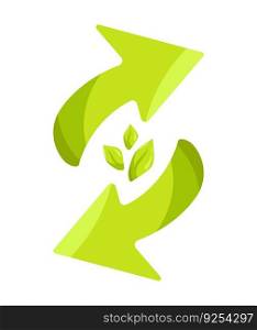 Environmental green arrow icon isolated on white background. Cartoon bio organic product label print.