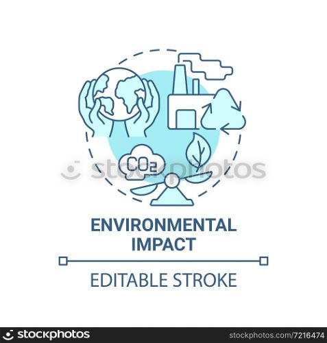Environmental impact blue concept icon. Social entrepreneurship abstract idea thin line illustration. Business affects climate and ecology. Vector isolated outline color drawing. Editable stroke. Environmental impact blue concept icon