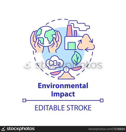 Environmental impact concept icon. Social entrepreneurship abstract idea thin line illustration. Business affects climate and ecology. Vector isolated outline color drawing. Editable stroke. Environmental impact concept icon